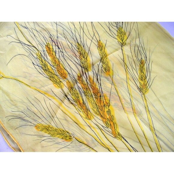 Vintage 1960's Vera Silk Chiffon Scarf Fields of Gold Yellow Signed Hand Rolled - Picture 4 of 5
